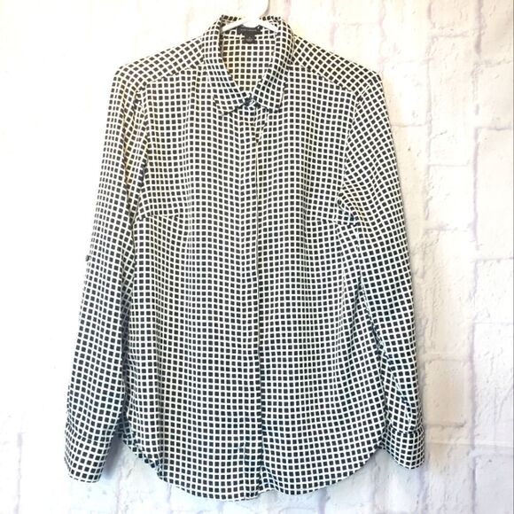 ANN TAYLOR Windowpane Pattern Button-down Blouse - Picture 1 of 9